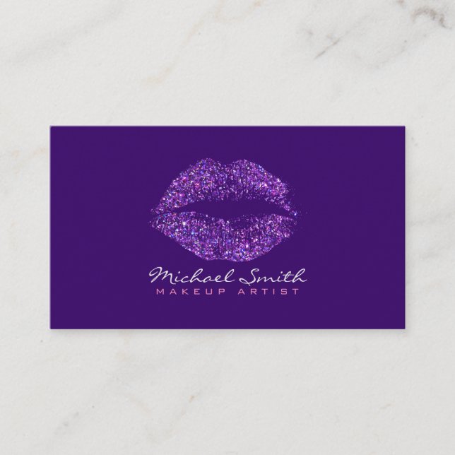 Tarjeta De Visita Elegante artista de maquillaje de labios púrpura # (Anverso)
