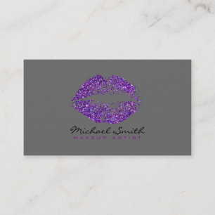 Tarjeta De Visita Elegante artista de maquillaje de labios púrpura #