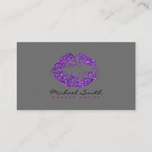 Tarjeta De Visita Elegante artista de maquillaje de labios púrpura # (Anverso)