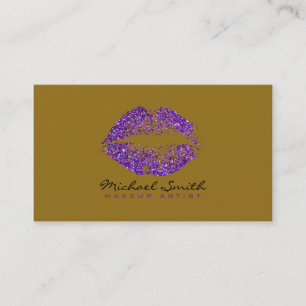 Tarjeta De Visita Elegante artista de maquillaje de labios púrpura #