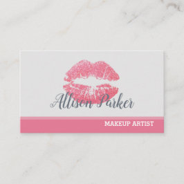 Tarjeta De Visita Elegante artista de maquillaje de labios rosas