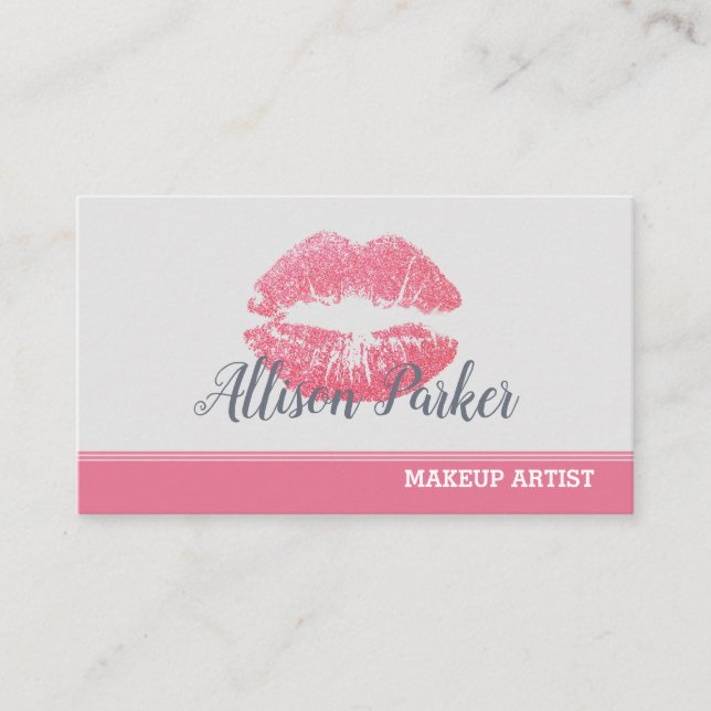 Tarjeta De Visita Elegante artista de maquillaje de labios rosas (Anverso)