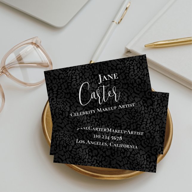 Tarjeta De Visita Elegante artista de maquillaje de leopardo negro p (Subido por el creador)