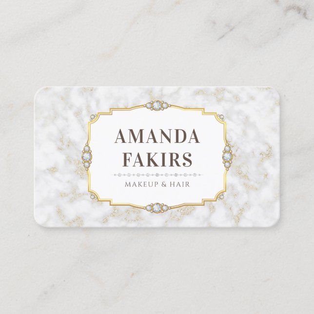 Tarjeta De Visita Elegante artista de maquillaje de marco dorado de  (Anverso)