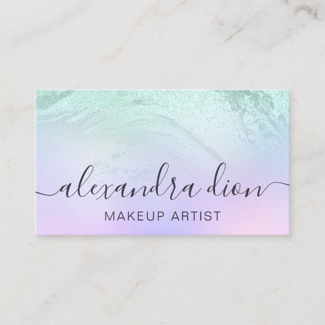 Tarjeta De Visita Elegante artista de maquillaje de mármol purpurina (Anverso)