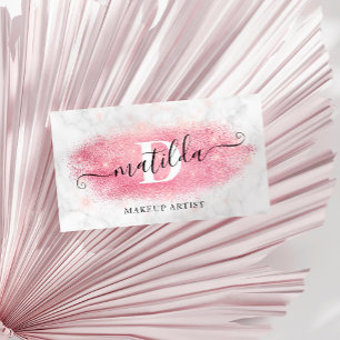 Tarjeta De Visita Elegante artista de maquillaje de mármol rosa purp