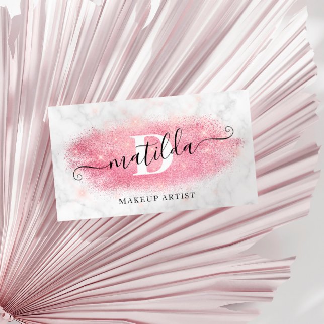 Tarjeta De Visita Elegante artista de maquillaje de mármol rosa purp (Subido por el creador)