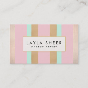 Tarjeta De Visita Elegante artista de maquillaje de rayas rosadas y
