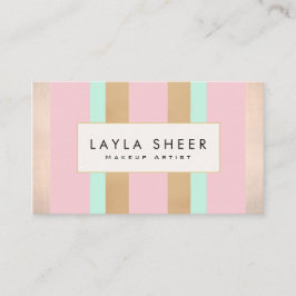 Tarjeta De Visita Elegante artista de maquillaje de rayas rosadas y