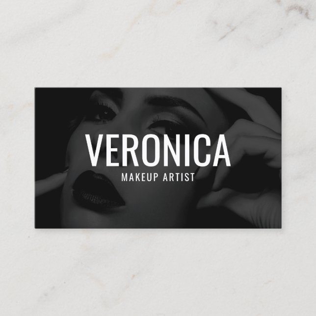 Tarjeta De Visita Elegante artista de maquillaje en blanco y negro f (Anverso)