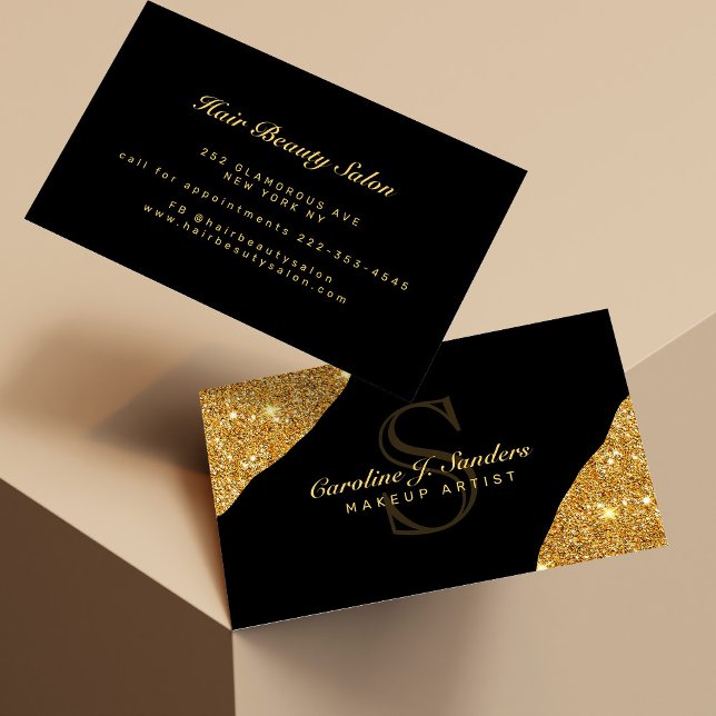 Tarjeta De Visita Elegante artista de maquillaje en monograma negro  (Subido por el creador)
