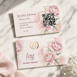 Tarjeta De Visita Elegante Artista de Maquillaje Floral Rosado