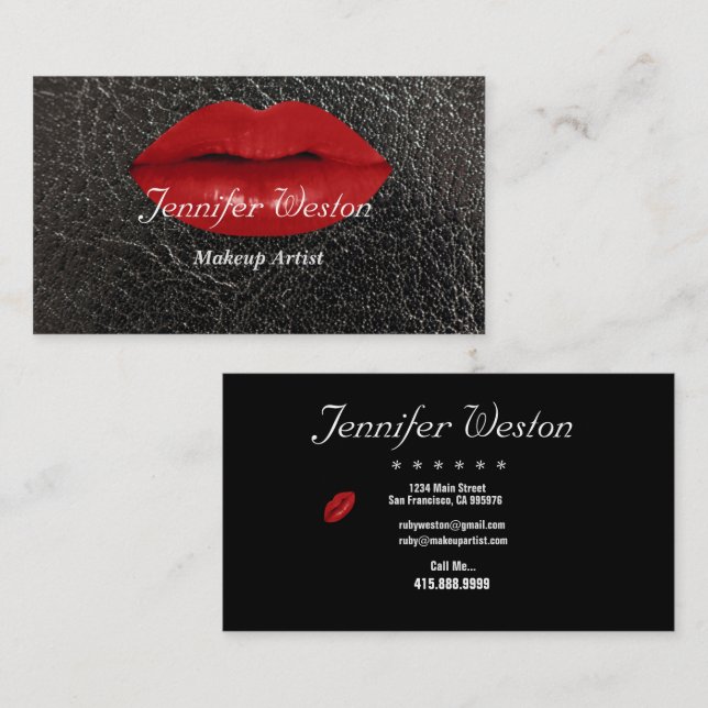 Tarjeta De Visita Elegante artista de maquillaje/labios rojos - Tarj (Anverso / Reverso)