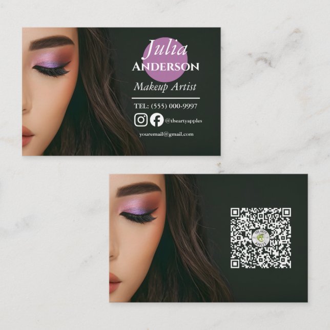 Tarjeta De Visita Elegante artista de maquillaje MUA foto pequeña em (Anverso / Reverso)