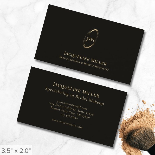 Tarjeta De Visita Elegante artista de maquillaje negro y oro (Subido por el creador)