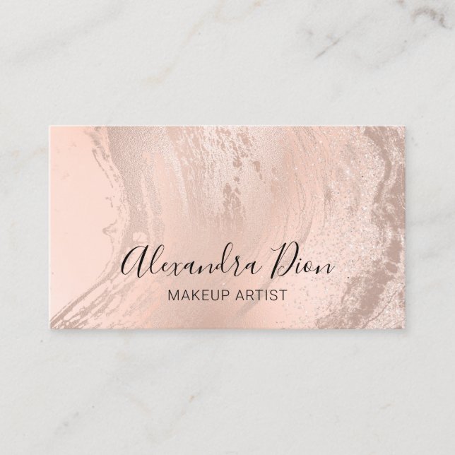 Tarjeta De Visita Elegante artista de maquillaje purpurina champán m (Anverso)