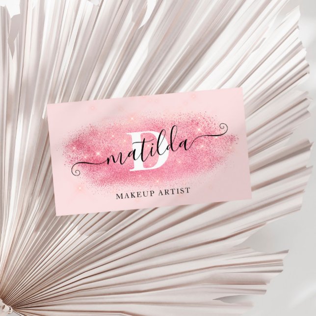 Tarjeta De Visita Elegante artista de maquillaje purpurina rosa dora (Subido por el creador)