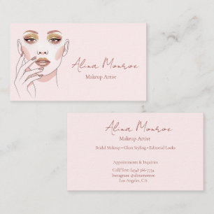 Tarjeta De Visita Elegante Artista de Maquillaje Rosa Moderno Femeni