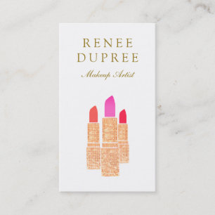 Tarjeta De Visita Elegante artista de maquillaje Rosa palillos de or