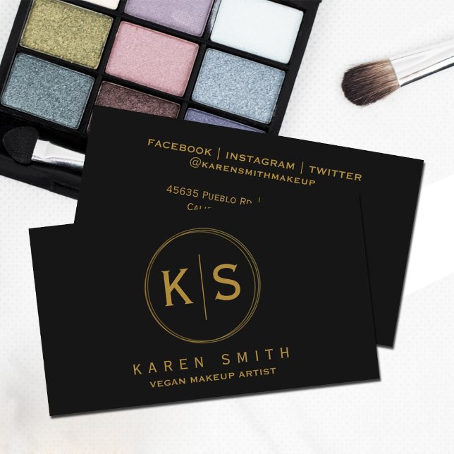 Tarjeta De Visita Elegante artista de maquillaje vegan monograma, (Subido por el creador)