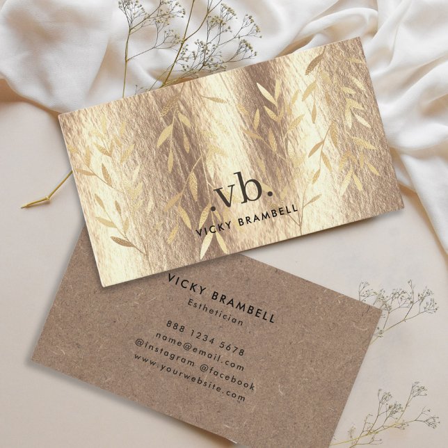 Tarjeta De Visita Elegante artista de monograma moderno con hojas de (Elegant Gold Leaves Modern Monogram Artist Business Card 1)