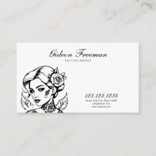Tarjeta De Visita Elegante artista de tatuajes blancos y negros