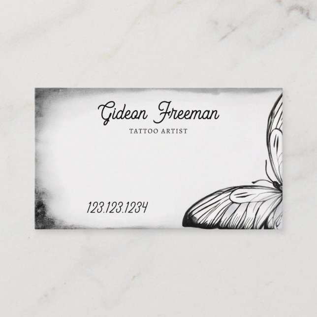 Tarjeta De Visita Elegante artista de tatuajes de mariposa blanca y  (Anverso)