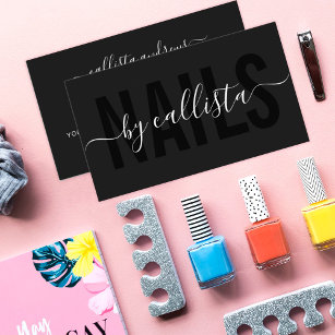 Tarjeta De Visita Elegante artista de uñas de tipografía simple y mo