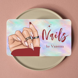 Tarjeta De Visita Elegante artista de uñas iridiscente Salón de bell