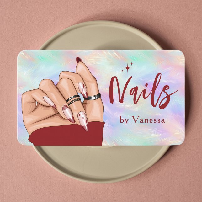 Tarjeta De Visita Elegante artista de uñas iridiscente Salón de bell (Subido por el creador)