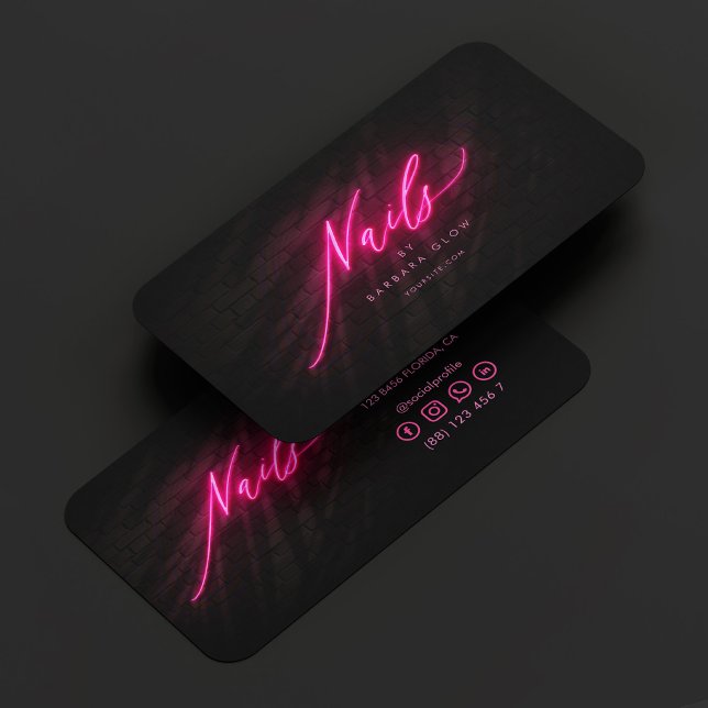 Tarjeta De Visita Elegante artista de uñas manicura neón rosado cali (Elegant Nail Artist Manicures Hot Pink Neon Business Card
)