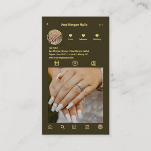 Tarjeta De Visita Elegante artista de uñas verde oscuro Instagram Có