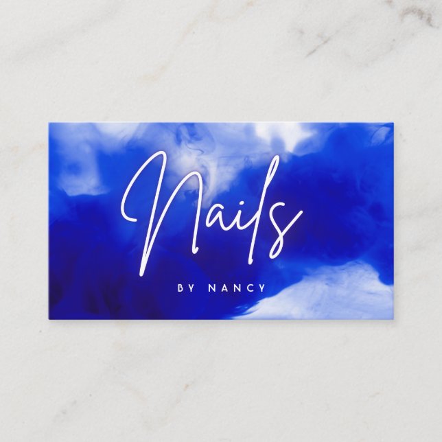 Tarjeta De Visita Elegante artista de uñas y humo azul real (Anverso)