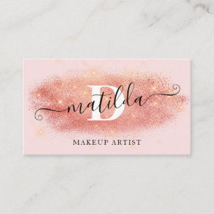 Tarjeta De Visita Elegante artista rosa de maquillaje rosa purpurina