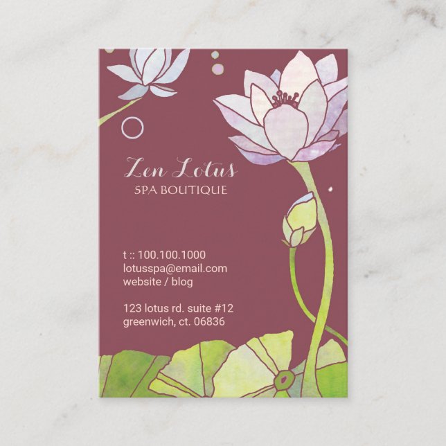 Tarjeta De Visita Elegante asiático Lotus Yoga o Spa (Anverso)