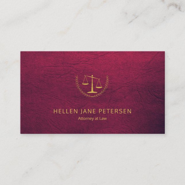 Tarjeta De Visita Elegante aspecto de cuero burdeos dorado elegante  (Anverso)