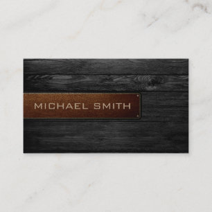 Tarjeta De Visita Elegante aspecto de cuero de madera negra