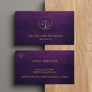 Tarjeta De Visita Elegante aspecto de cuero púrpura dorado elegante 