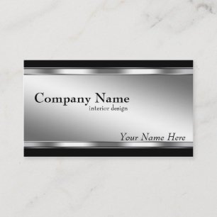 Tarjeta De Visita Elegante aspecto metálico plateado y negro