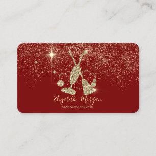 Tarjeta De Visita Elegante aspiradora de confeti dorado,Escoba Roja