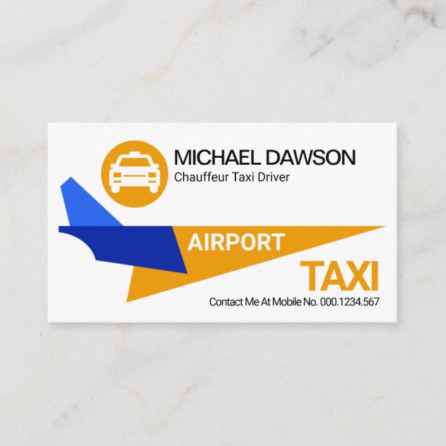 Tarjeta De Visita Elegante avión de reacción amarillo Taxi (Anverso)