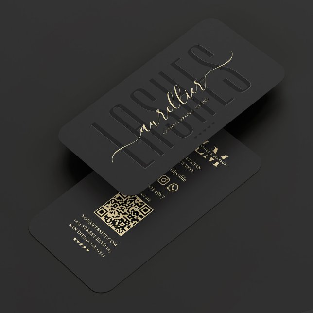 Tarjeta De Visita Elegante azotes artista de maquillaje Belleza negr (Elegant Lashes Makeup Artist Monogram Black Gold Business Card
)