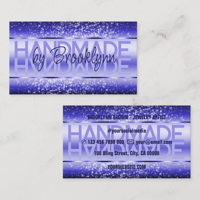 Tarjeta De Visita Elegante azul brillante lujoso Esparkle Purpurina  (Anverso / Reverso)