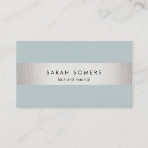 Tarjeta De Visita Elegante azul gris azul moderno FAUX Plata a rayas