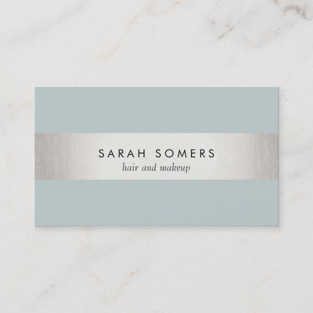Tarjeta De Visita Elegante azul gris azul moderno FAUX Plata a rayas (Anverso)