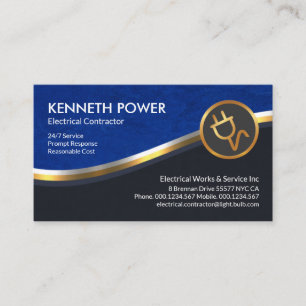 Tarjeta De Visita Elegante azul Grunge Plata Ola de Oro Electricidad