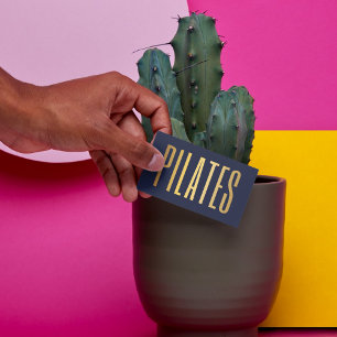 Tarjeta De Visita elegante azul marino y oro pilates