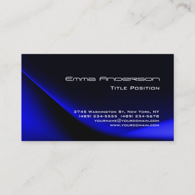 Tarjeta De Visita Elegante Azul Moderno Impresionante (Anverso)