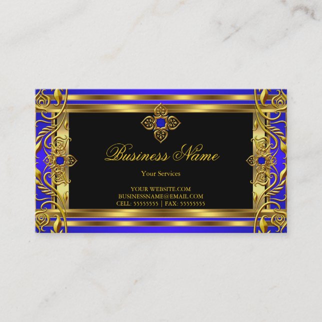 Tarjeta De Visita Elegante azul real oro (Anverso)