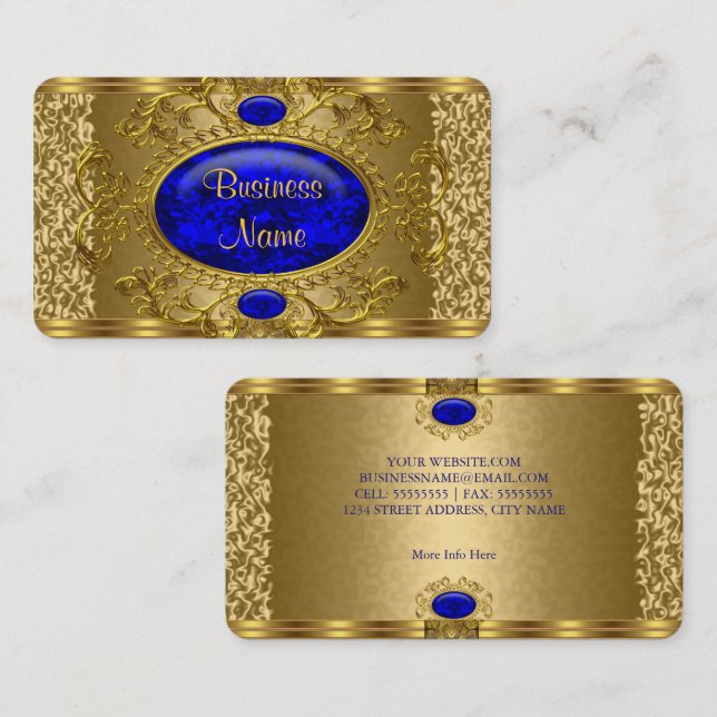 Tarjeta De Visita Elegante Azul Real Oro (Anverso / Reverso)